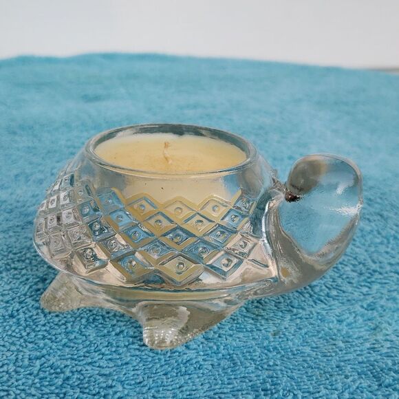 Vintage Avon Fostoria Crystal Turtle Candle - Picture 1 of 10